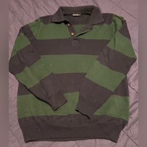 Brandy Melville Green and Blue Sweatshirt with Collar & Buttons
